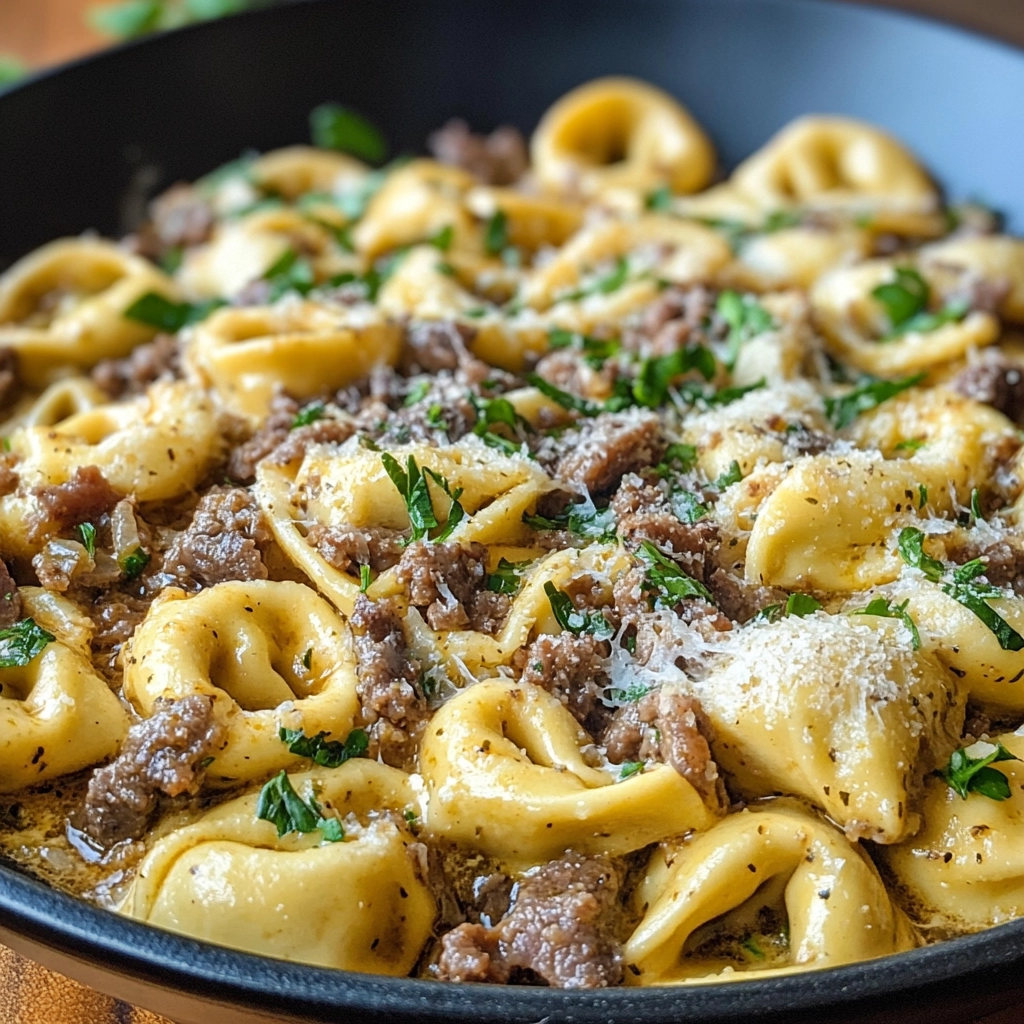 Cheesesteak Tortellini Provolone Sauce