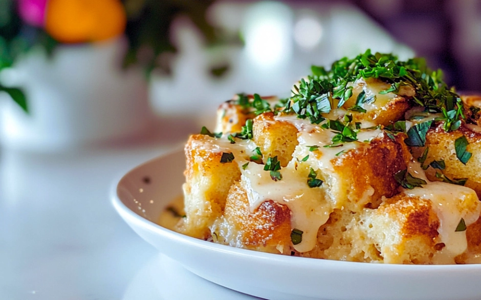 Old-Fashioned Bread Pudding with Vanilla Sauce